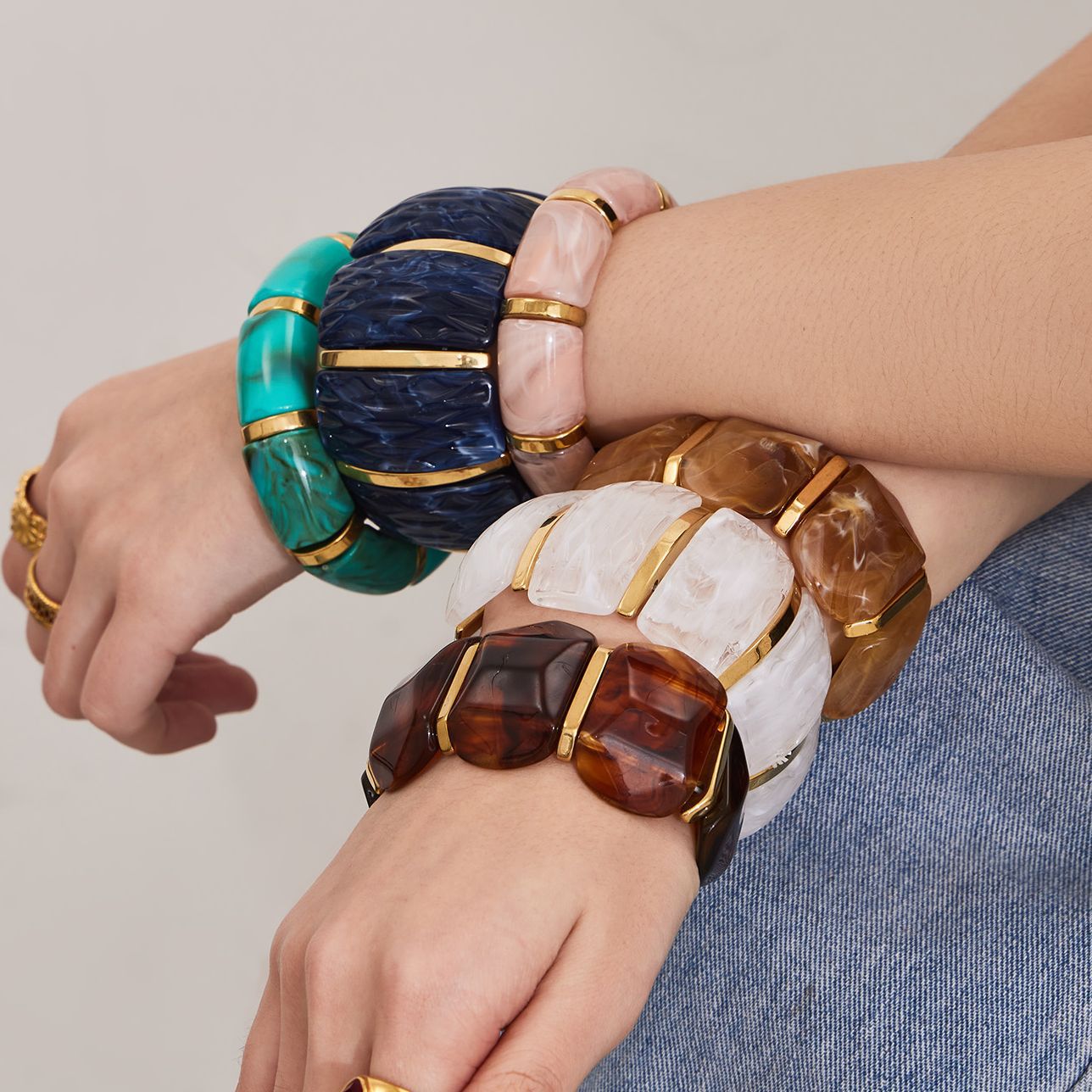 316L Stainless Steel Irregular Textured Wide Resin Stretch Bracelet