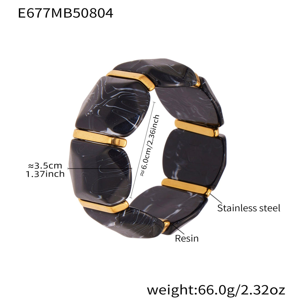 316L Stainless Steel Colorful Resin Wide Elastic Bracelet