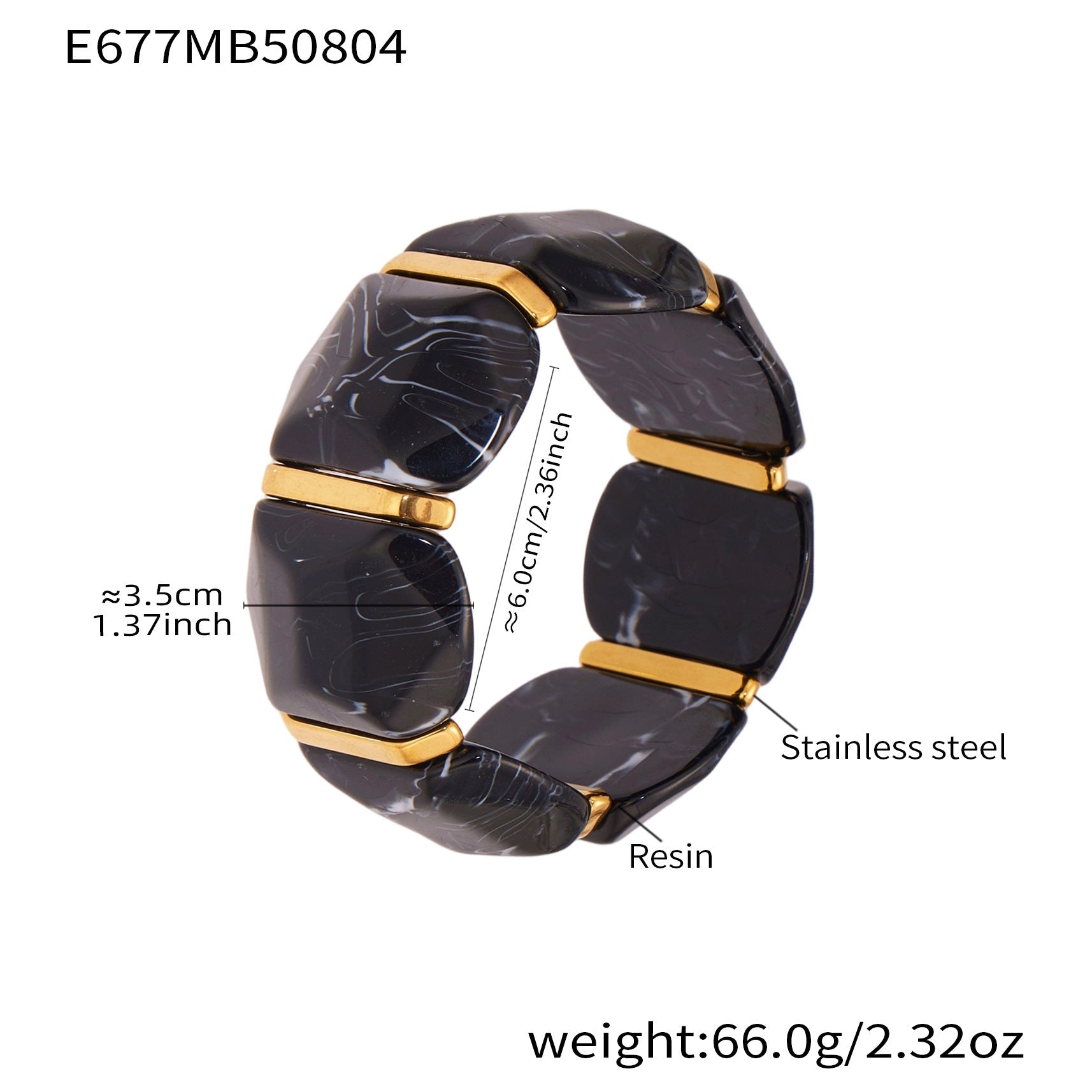 316L Stainless Steel Colorful Resin Wide Elastic Bracelet
