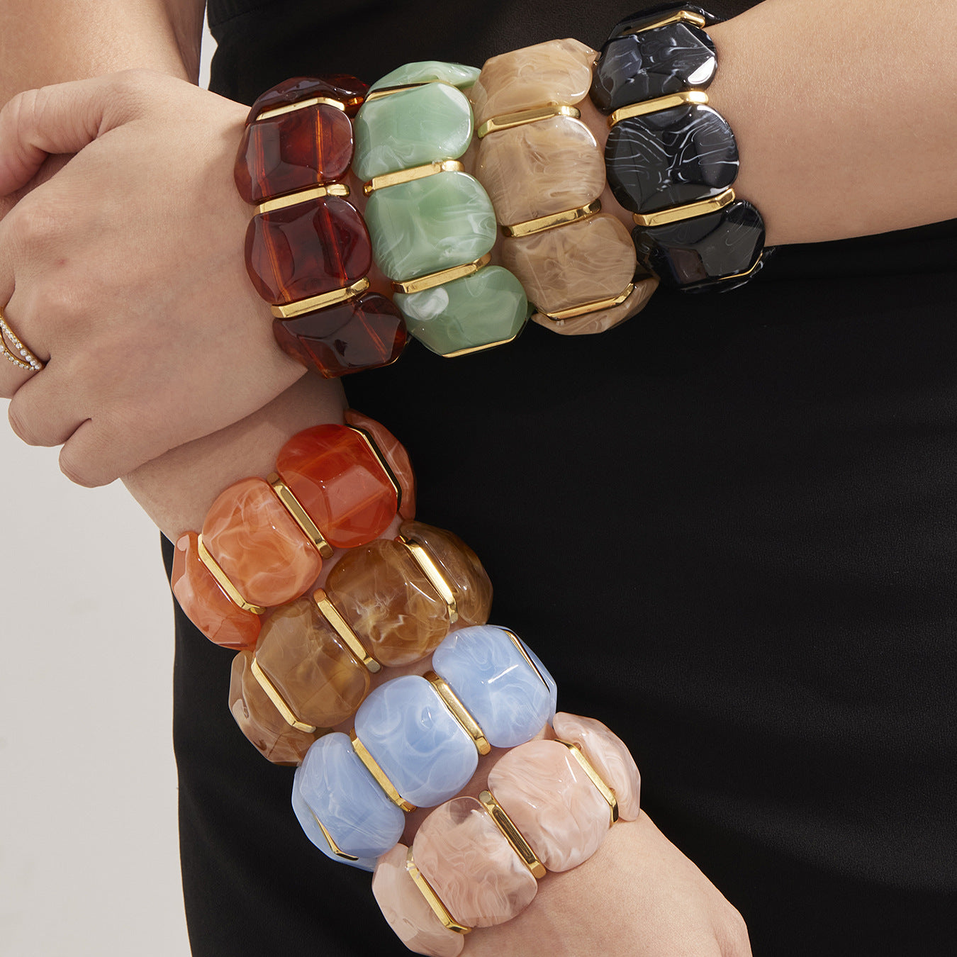 316L Stainless Steel Colorful Resin Wide Elastic Bracelet
