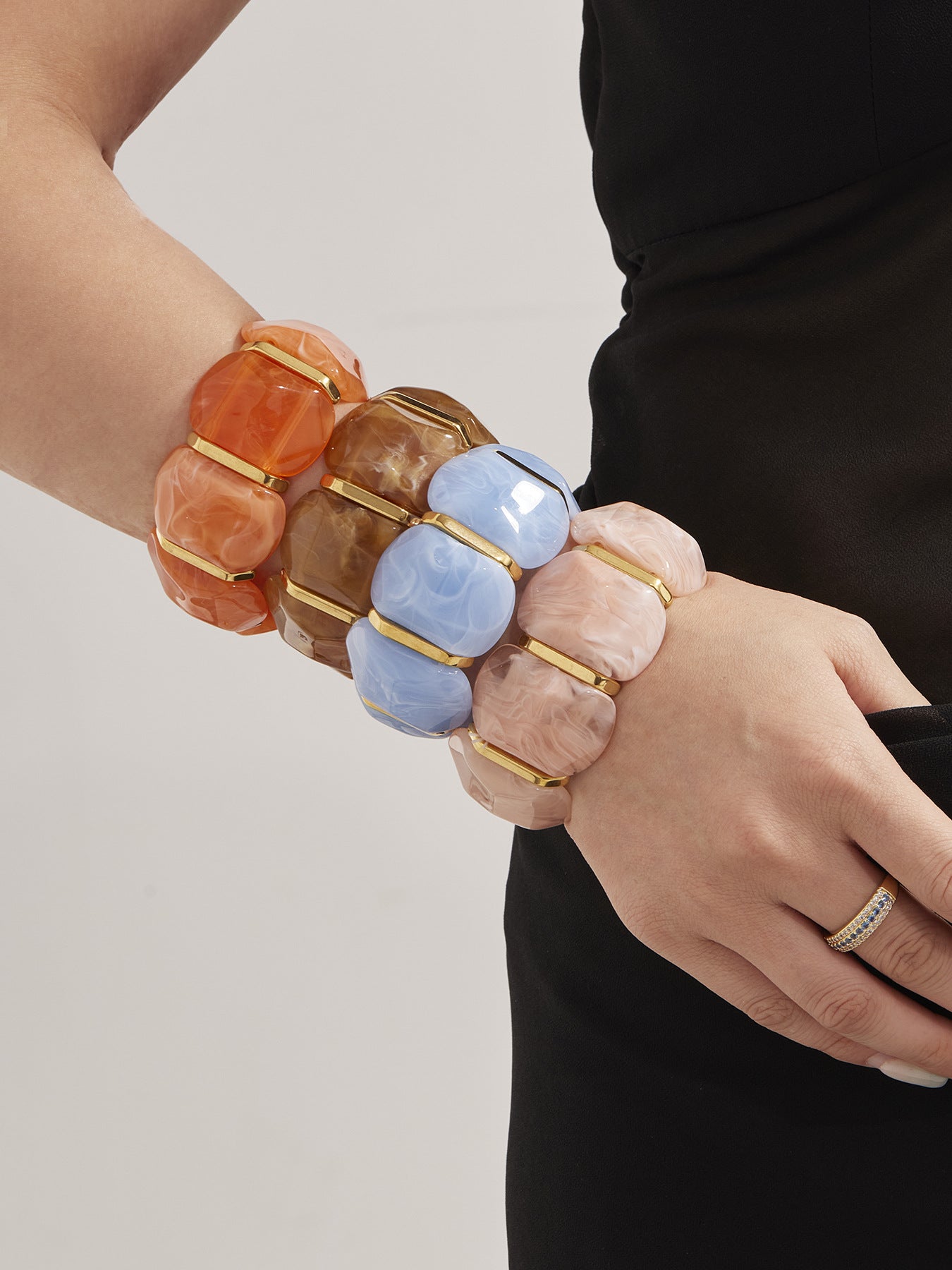 316L Stainless Steel Colorful Resin Wide Elastic Bracelet