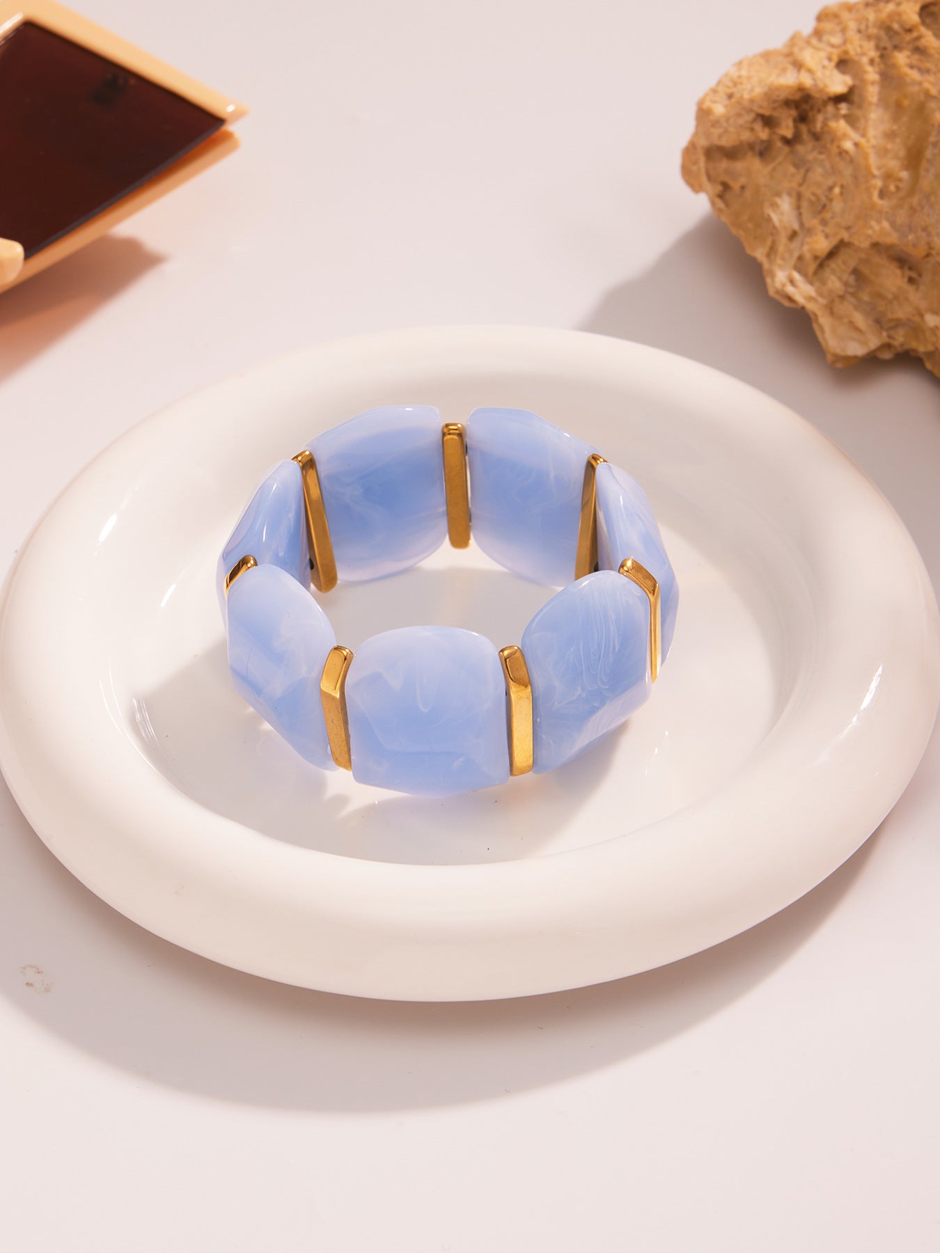 316L Stainless Steel Colorful Resin Wide Elastic Bracelet