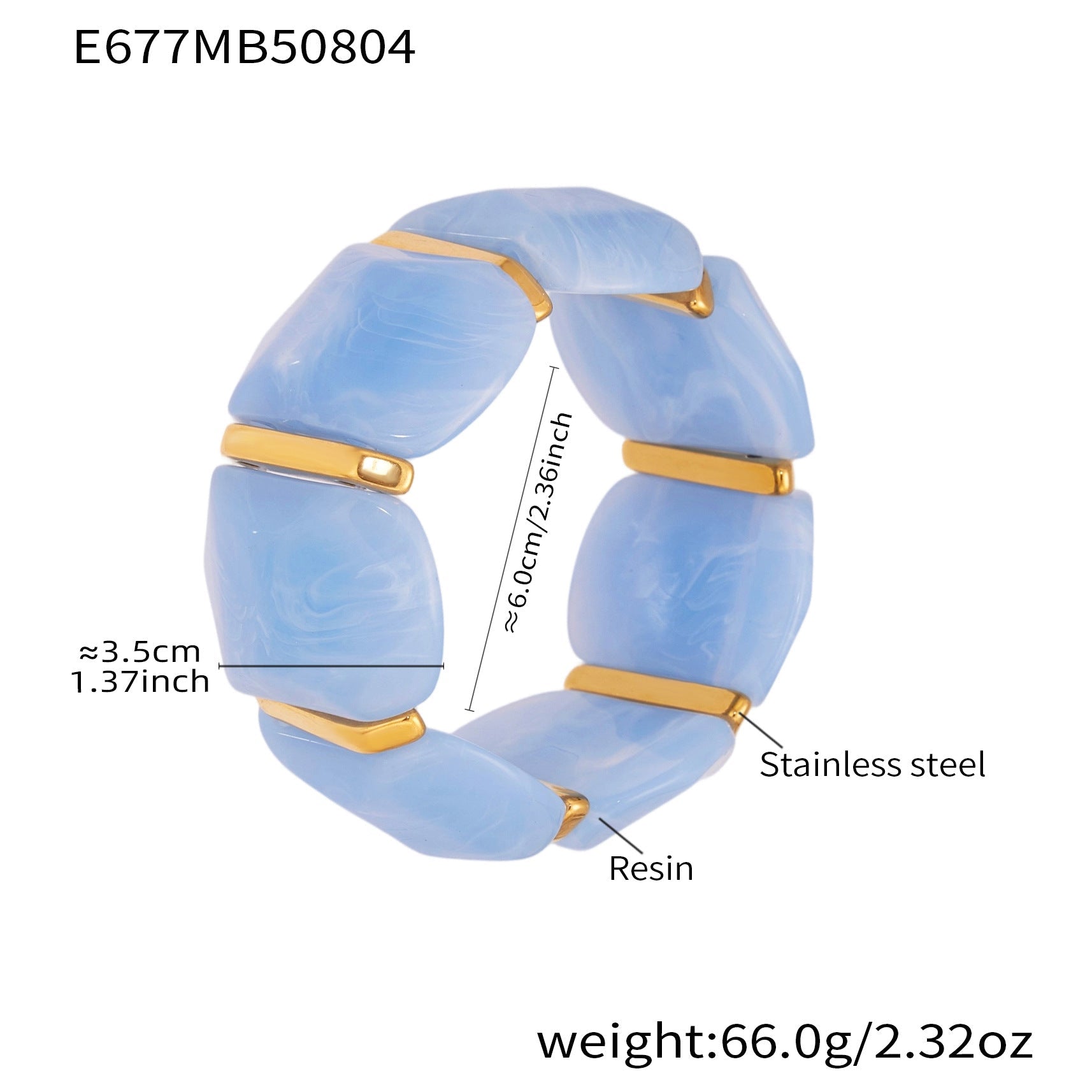 316L Stainless Steel Colorful Resin Wide Elastic Bracelet