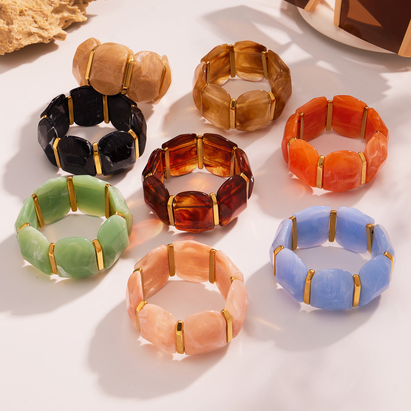 316L Stainless Steel Colorful Resin Wide Elastic Bracelet