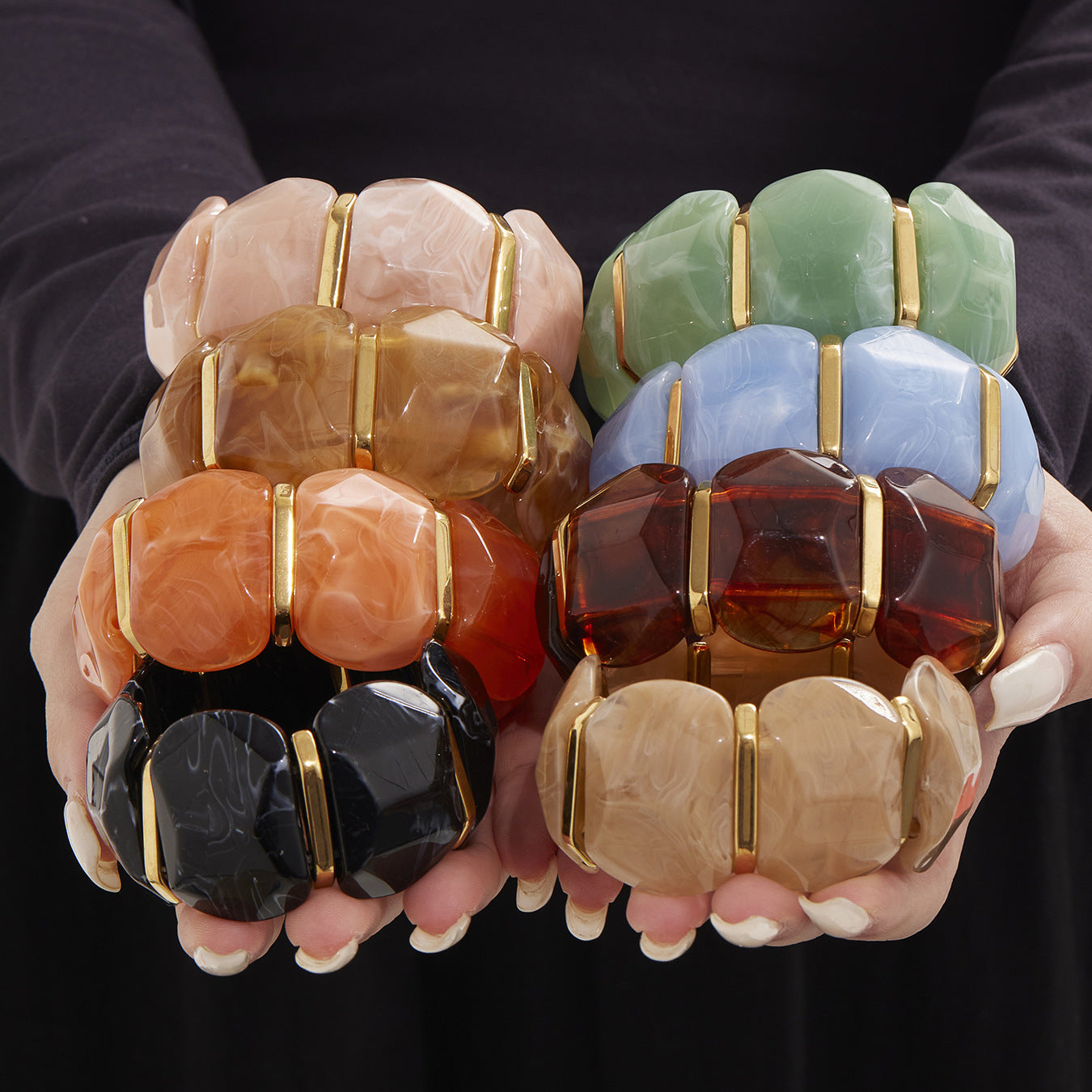 316L Stainless Steel Colorful Resin Wide Elastic Bracelet
