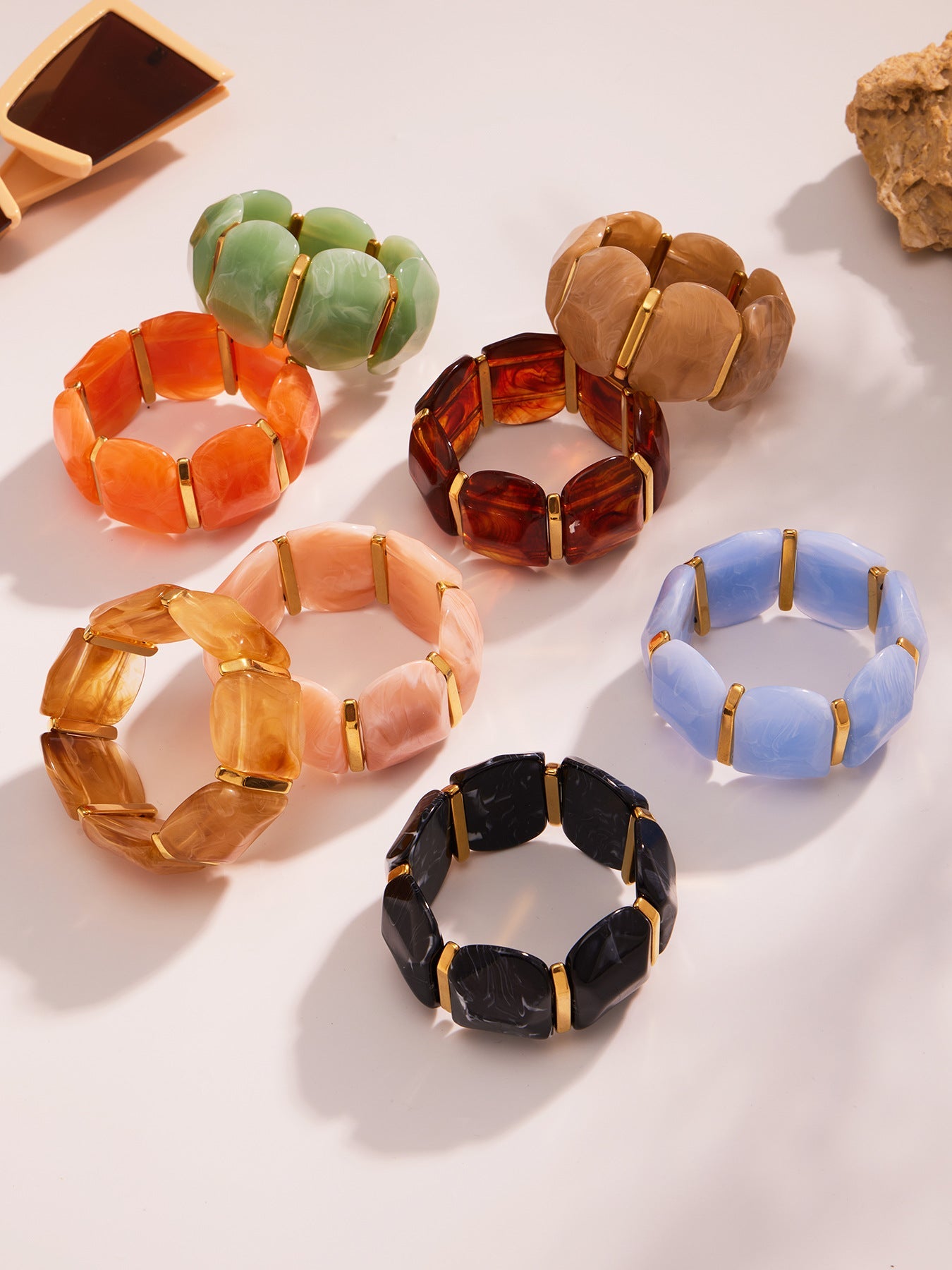 316L Stainless Steel Colorful Resin Wide Elastic Bracelet