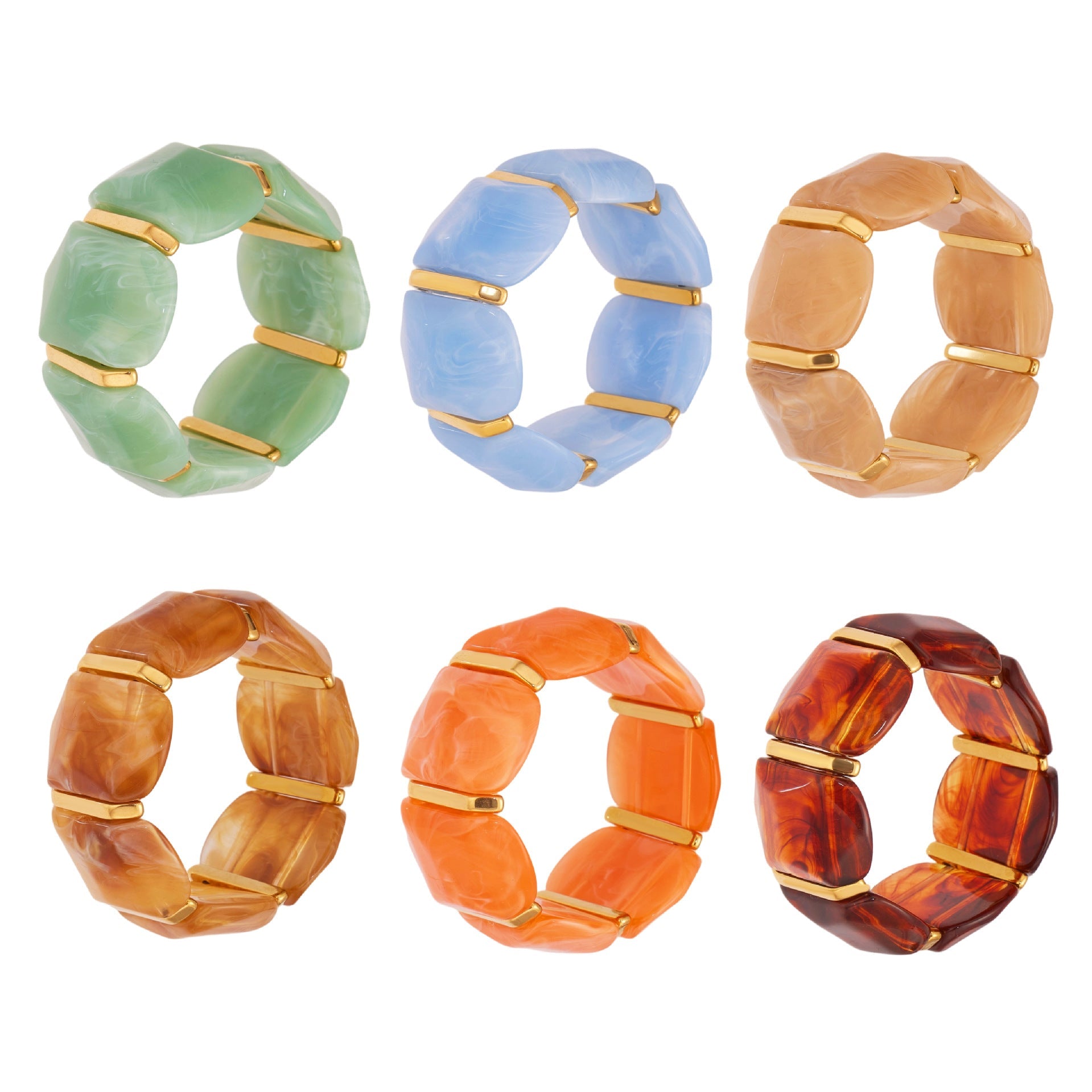 316L Stainless Steel Colorful Resin Wide Elastic Bracelet