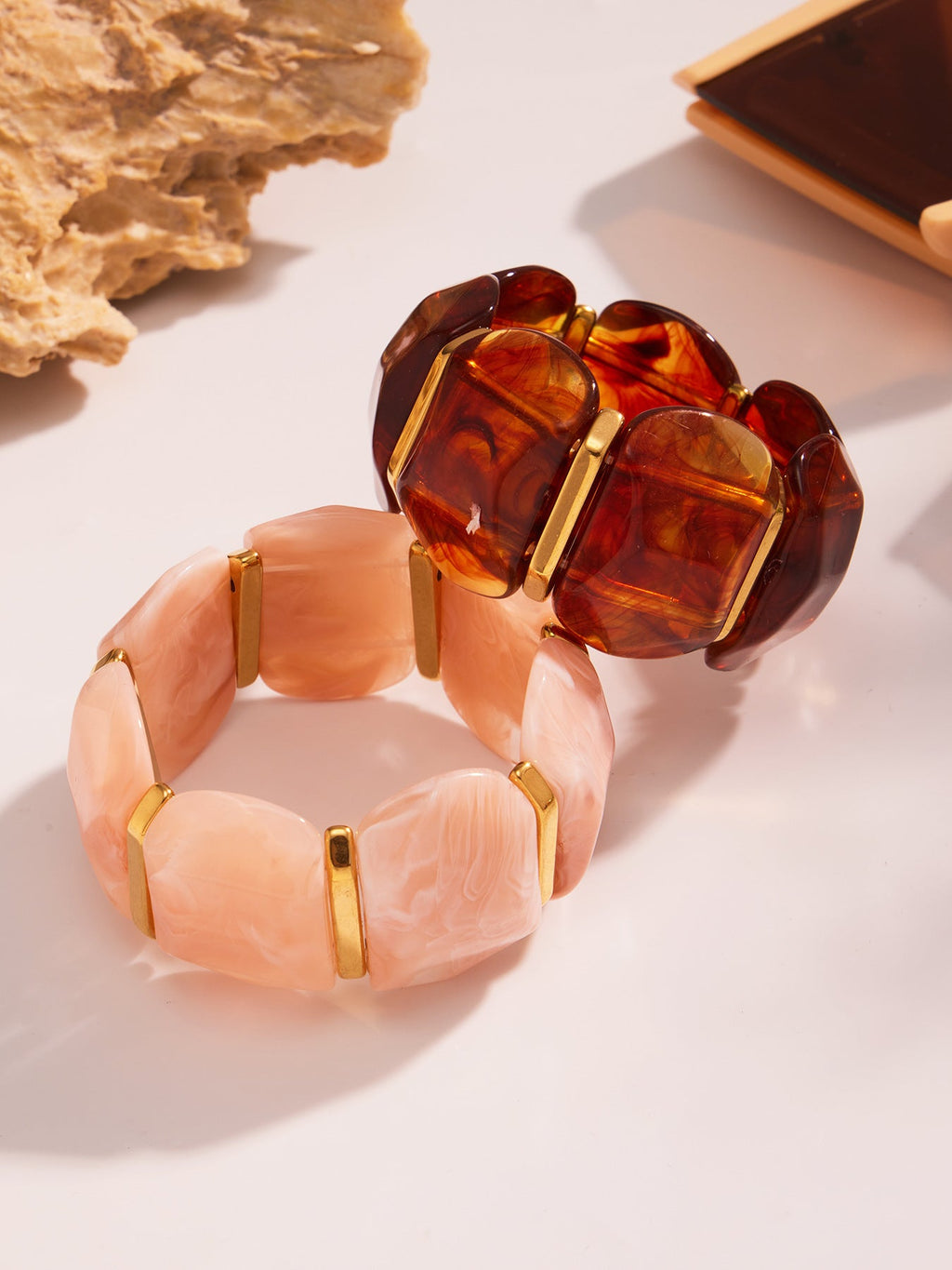 316L Stainless Steel Colorful Resin Wide Elastic Bracelet