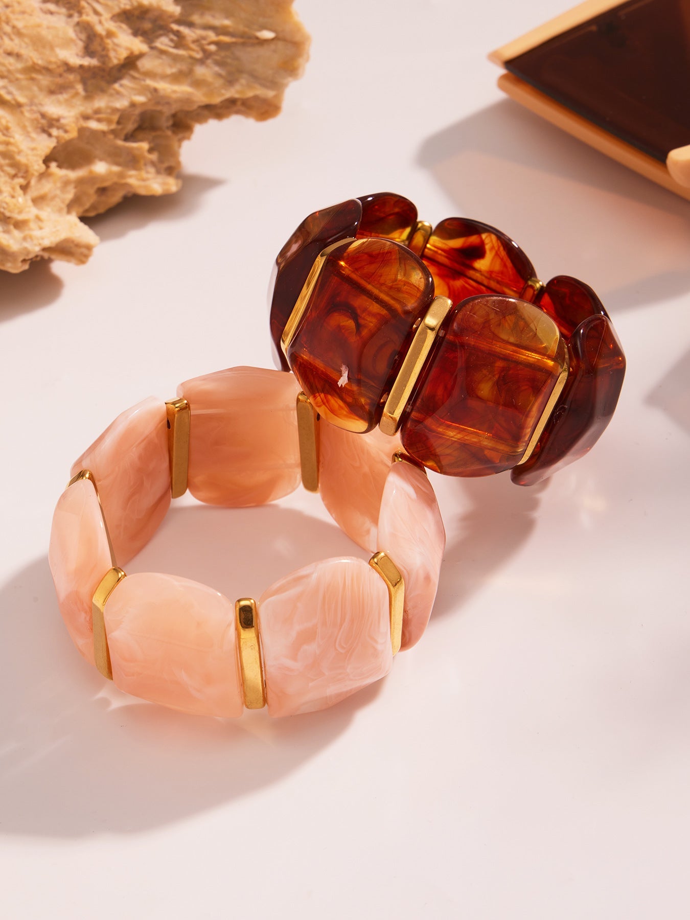 316L Stainless Steel Colorful Resin Wide Elastic Bracelet