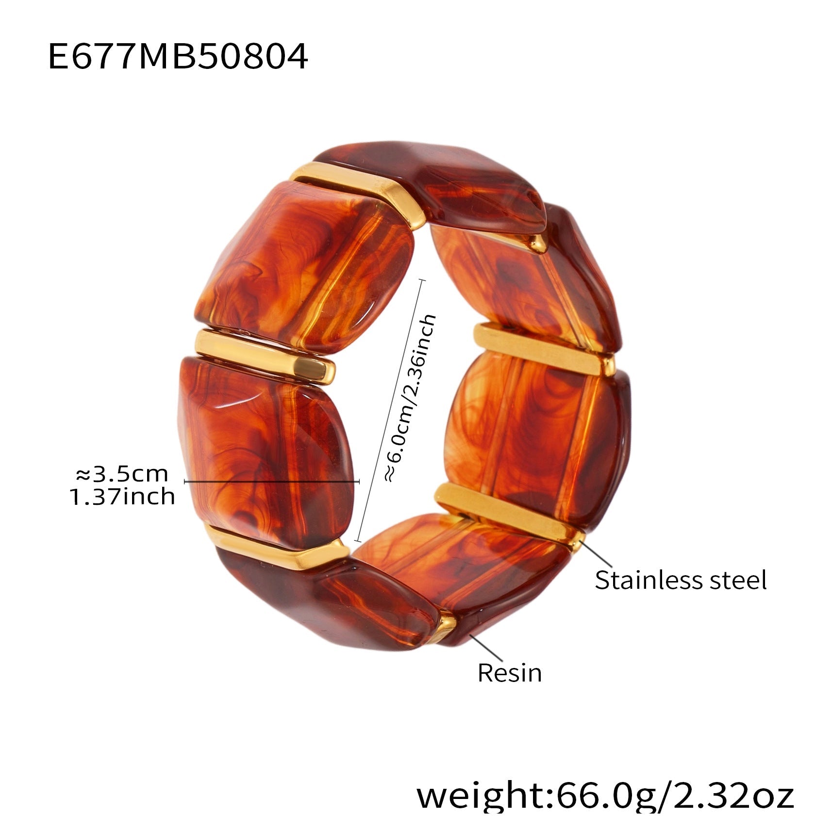 316L Stainless Steel Colorful Resin Wide Elastic Bracelet