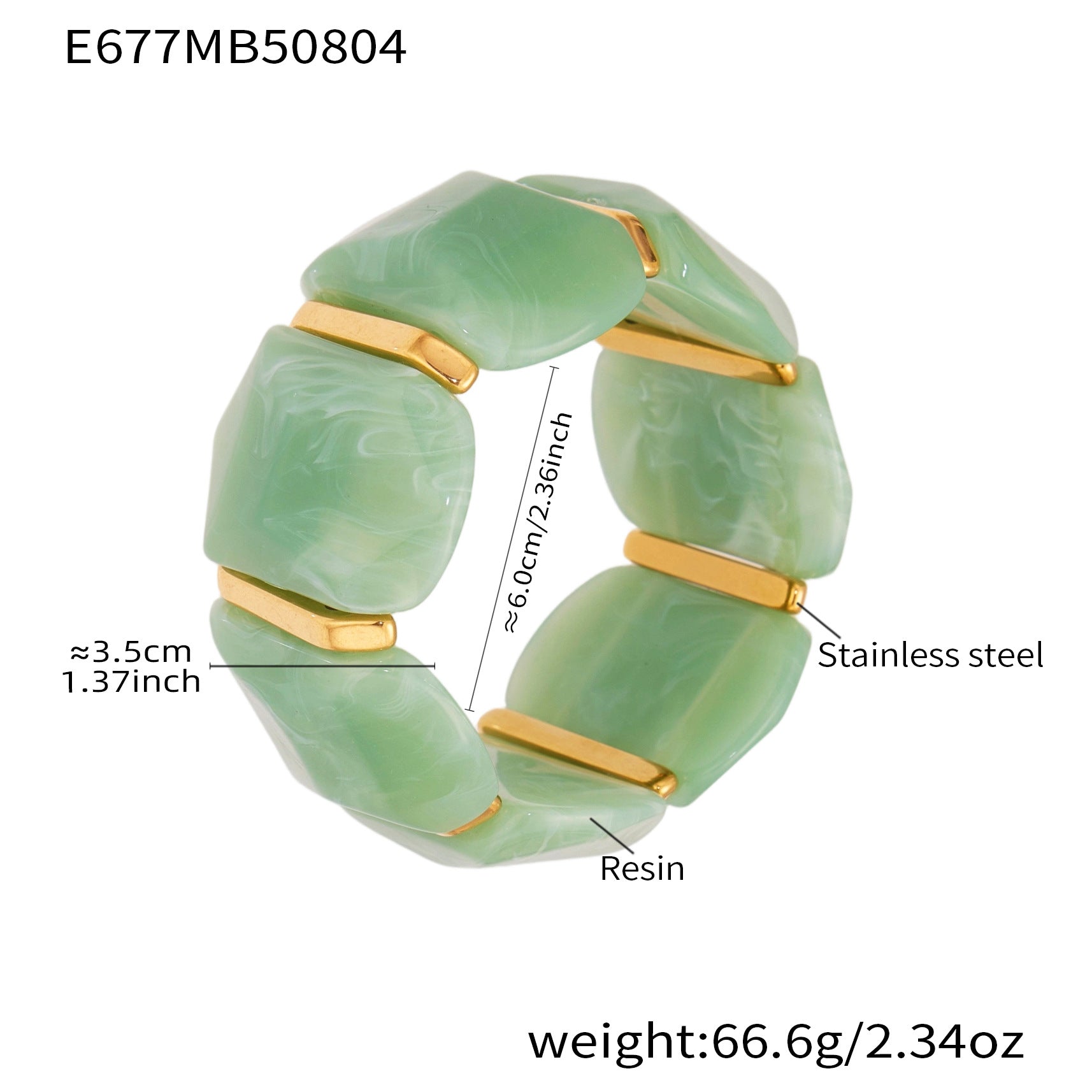 316L Stainless Steel Colorful Resin Wide Elastic Bracelet