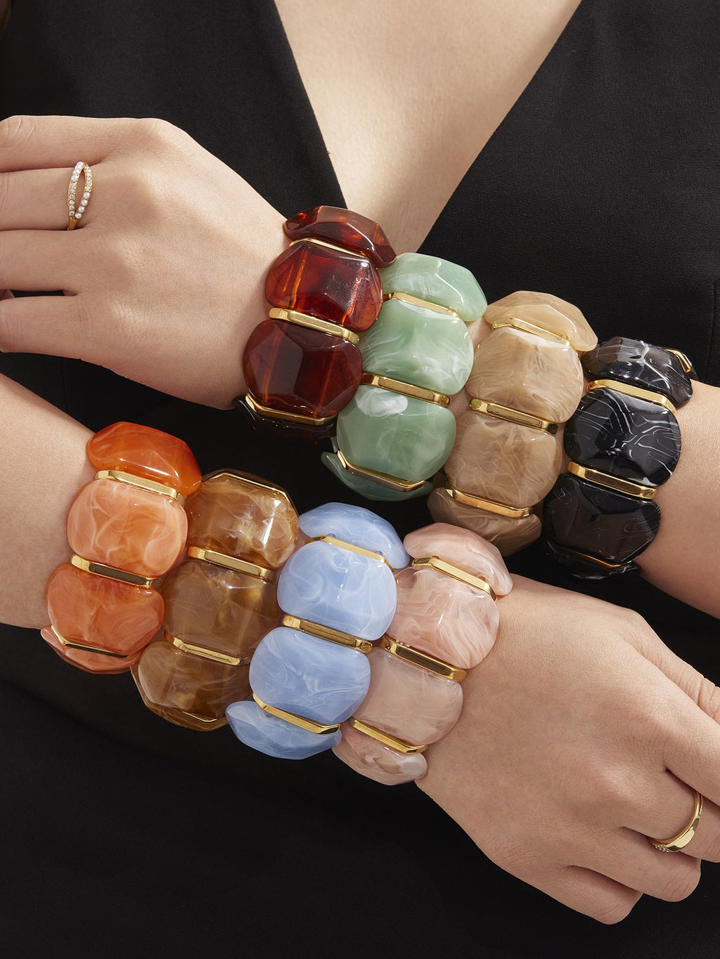 316L Stainless Steel Colorful Resin Wide Elastic Bracelet