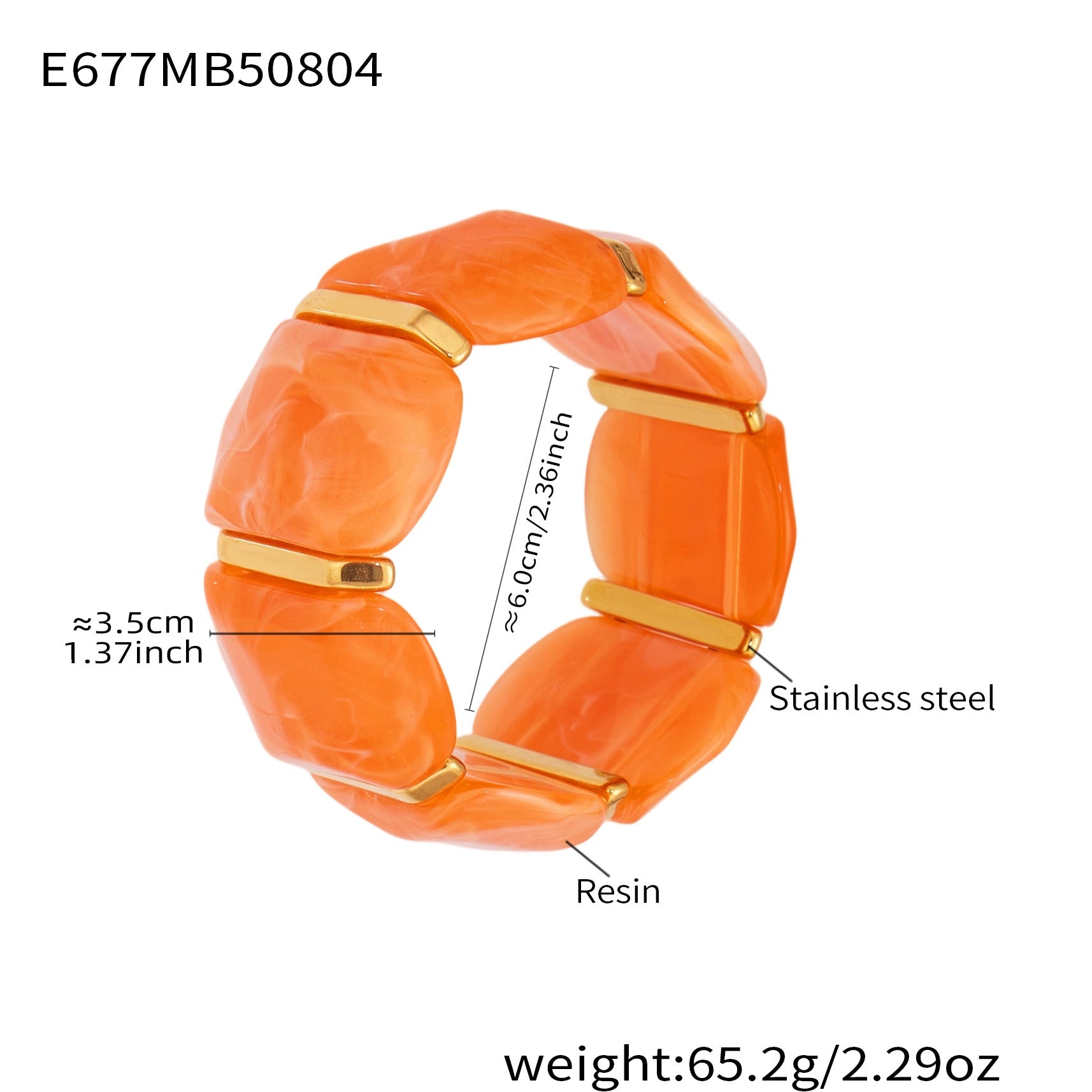 316L Stainless Steel Colorful Resin Wide Elastic Bracelet