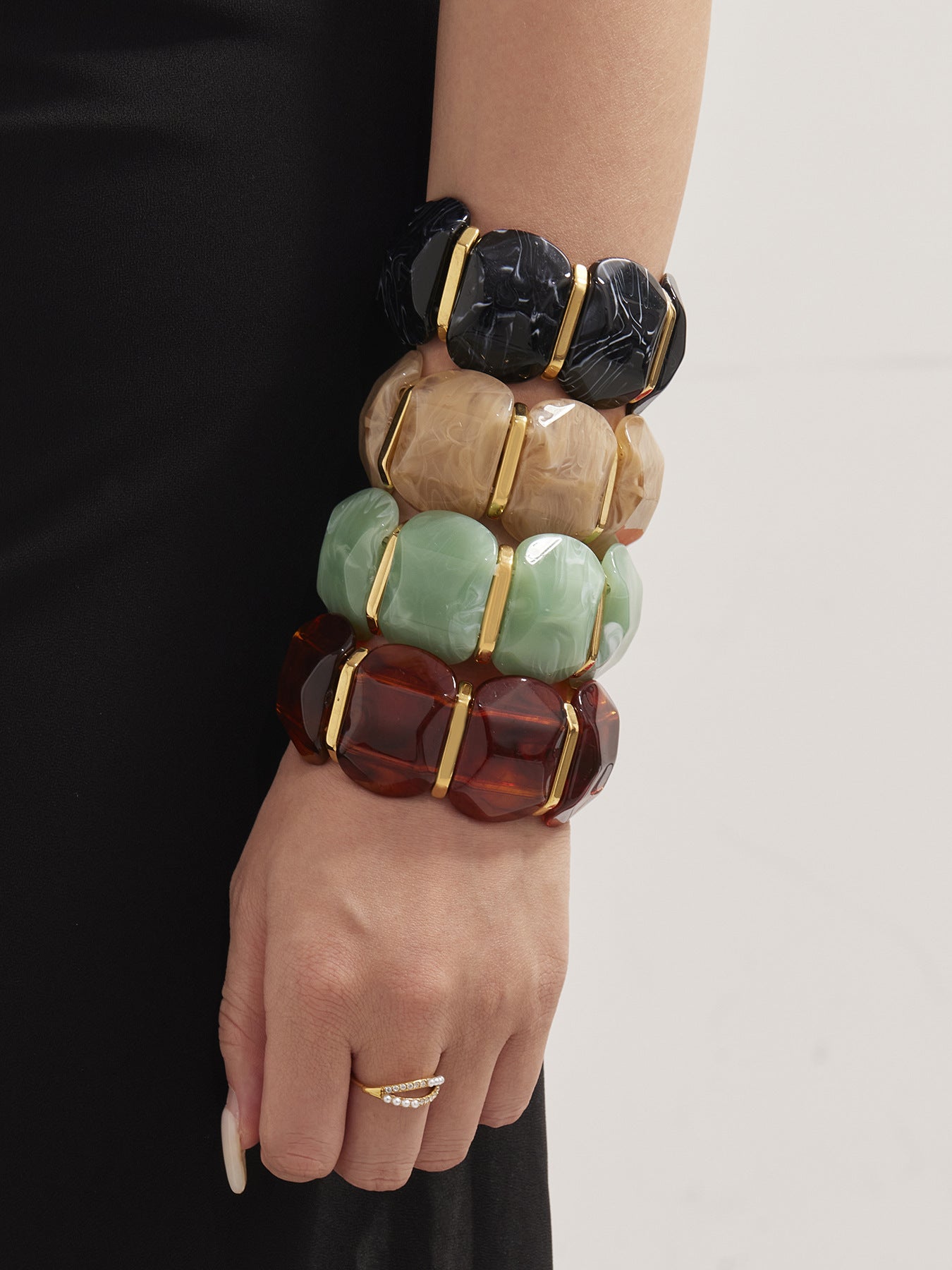 316L Stainless Steel Colorful Resin Wide Elastic Bracelet