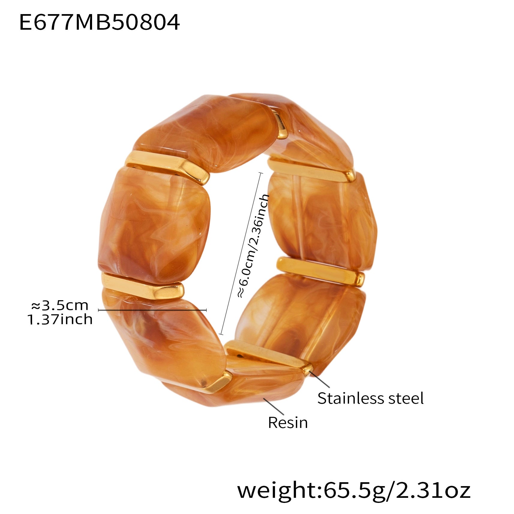 316L Stainless Steel Colorful Resin Wide Elastic Bracelet