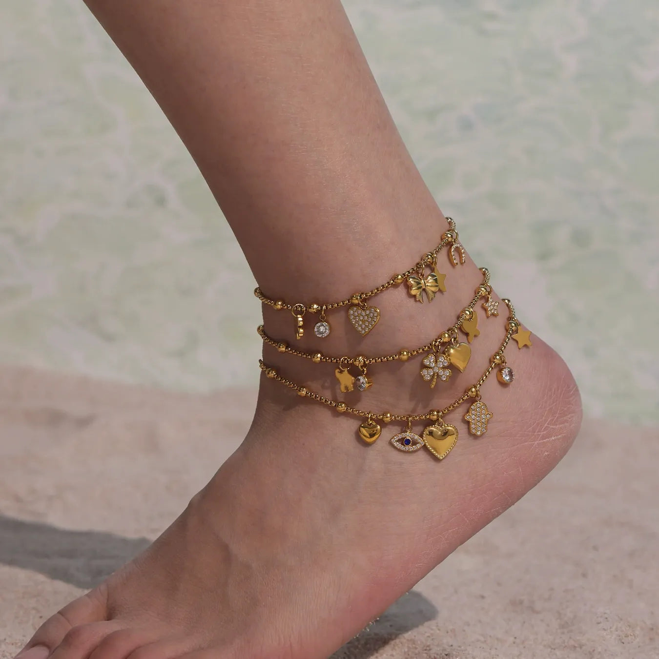 Customizable Zirconia Charm Bracelet & Anklet Set