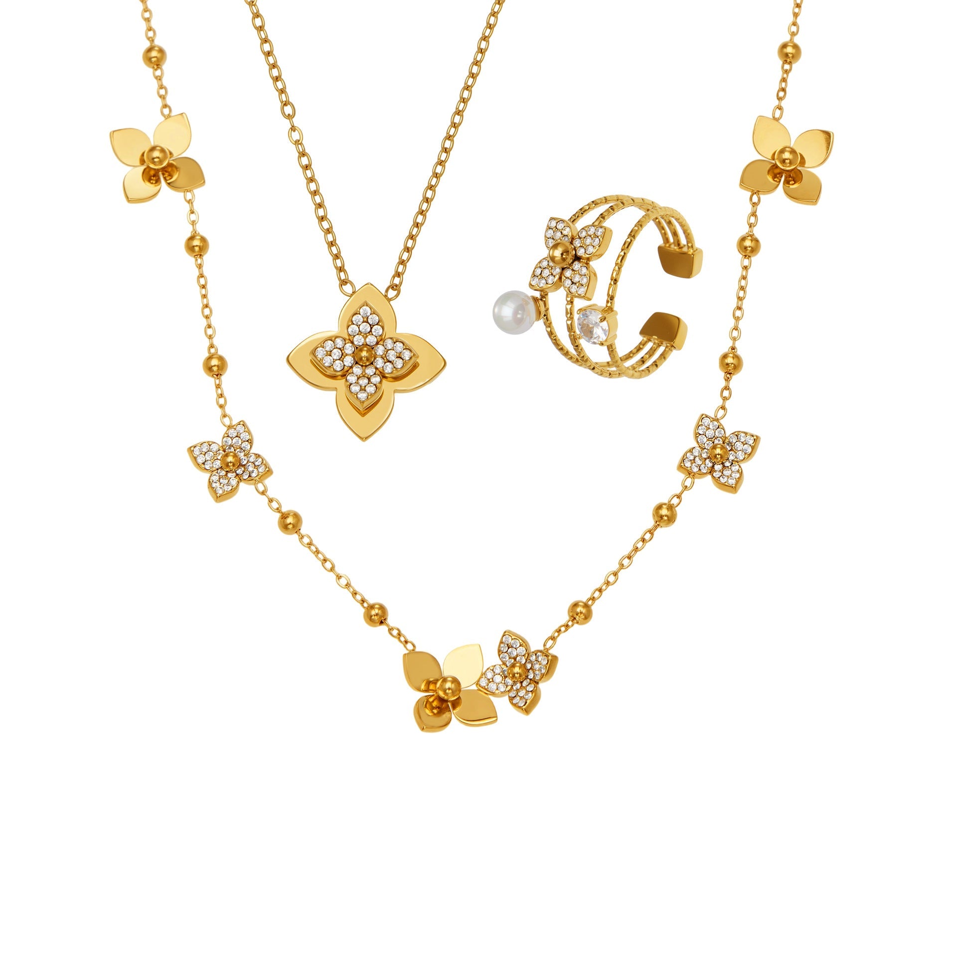 Flower CZ Jewelry Set