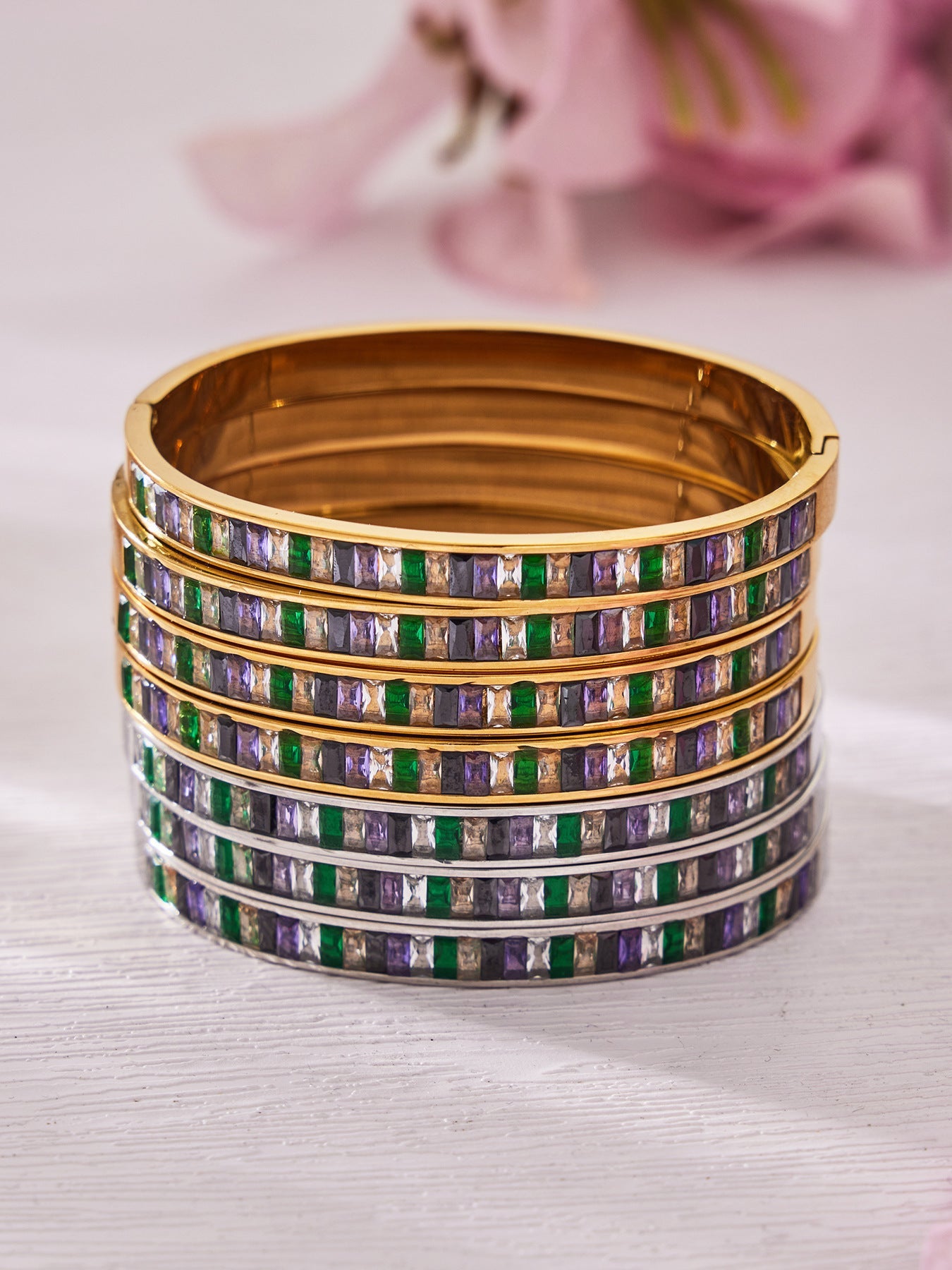 316L Stainless Steel Dazzling 5A Square Zircon Paved Bracelet