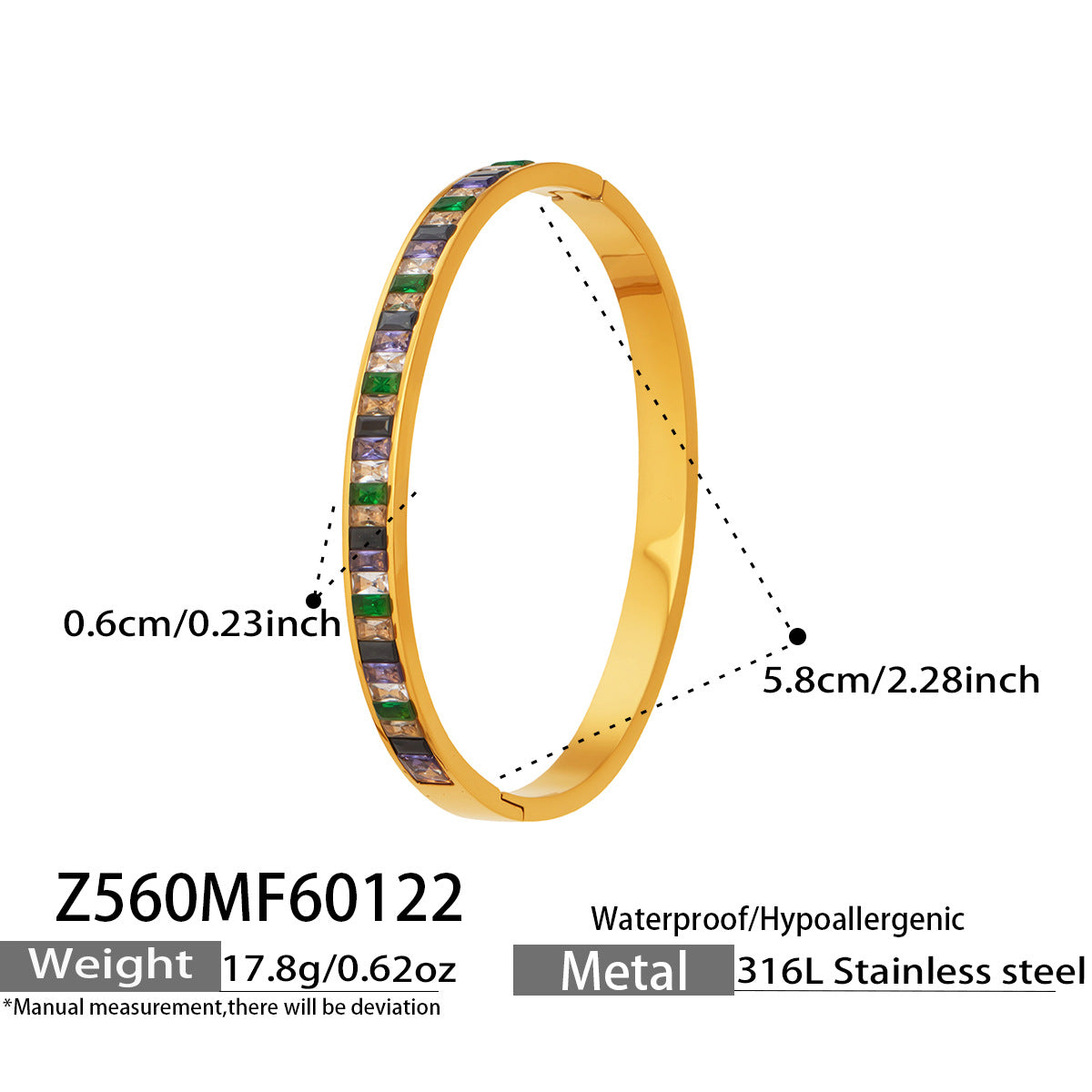 316L Stainless Steel Dazzling 5A Square Zircon Paved Bracelet