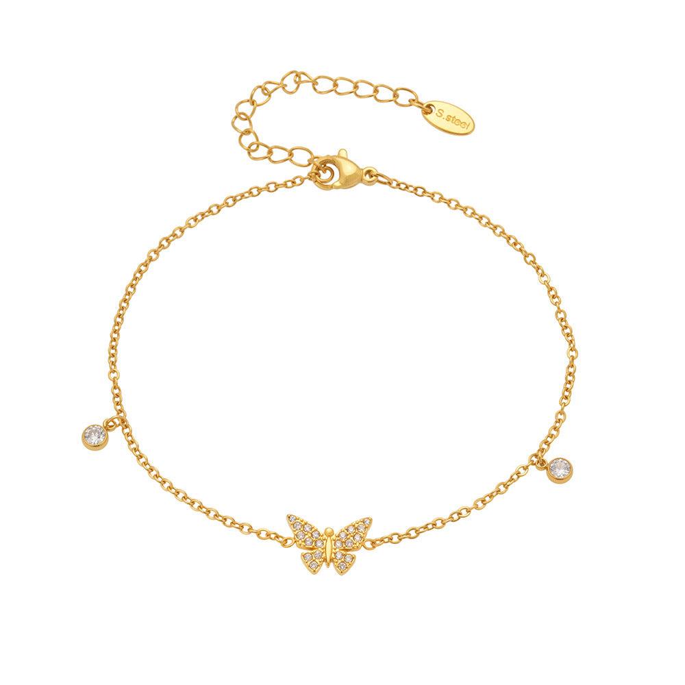 Dazzling Zircon Butterfly Tassel Anklet