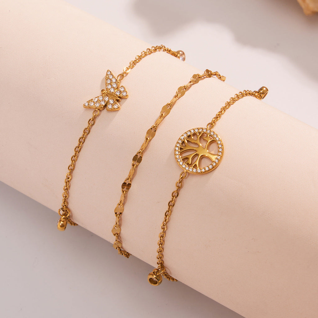 Dazzling Zircon Butterfly Tassel Anklet