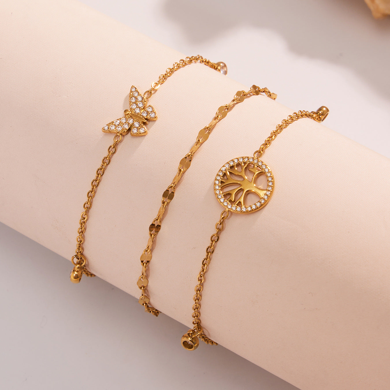 Dazzling Zircon Butterfly Tassel Anklet