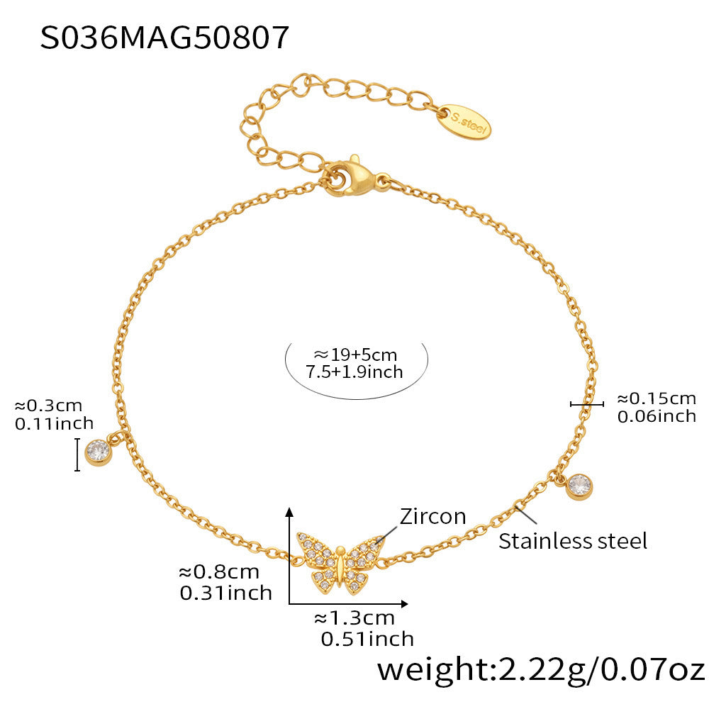 Dazzling Zircon Butterfly Tassel Anklet