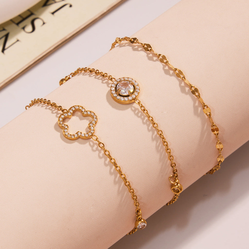 Pavé Zircon Hollow Flower Tassel Anklet