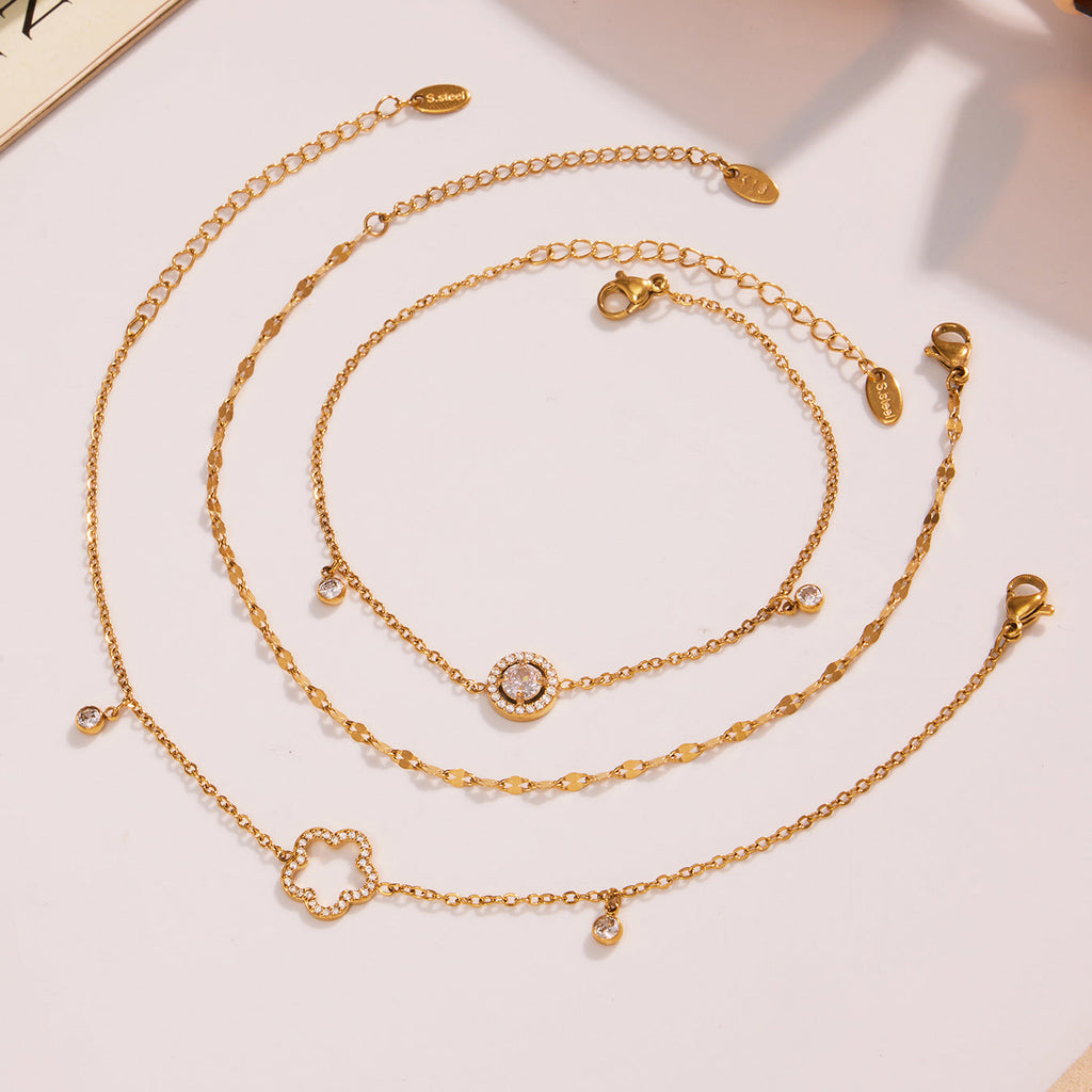 Pavé Zircon Hollow Flower Tassel Anklet