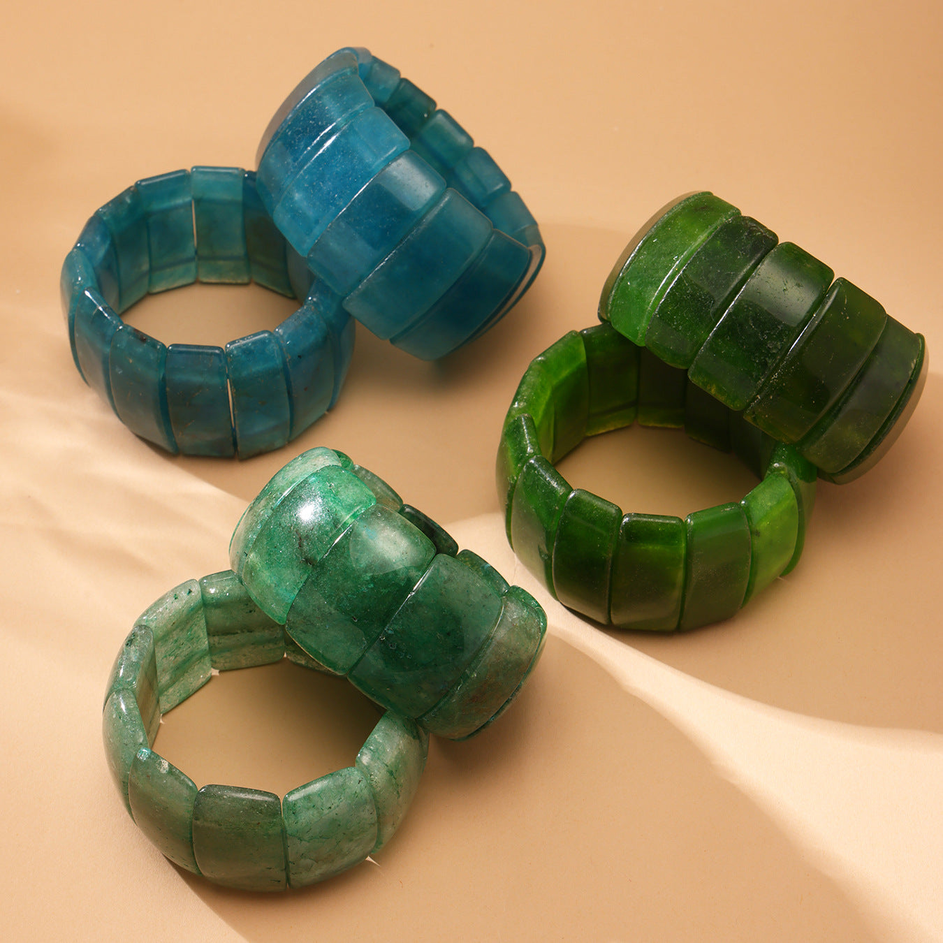 316L Stainless Steel Emerald Green Wide Natural Stone Elastic Bracelet