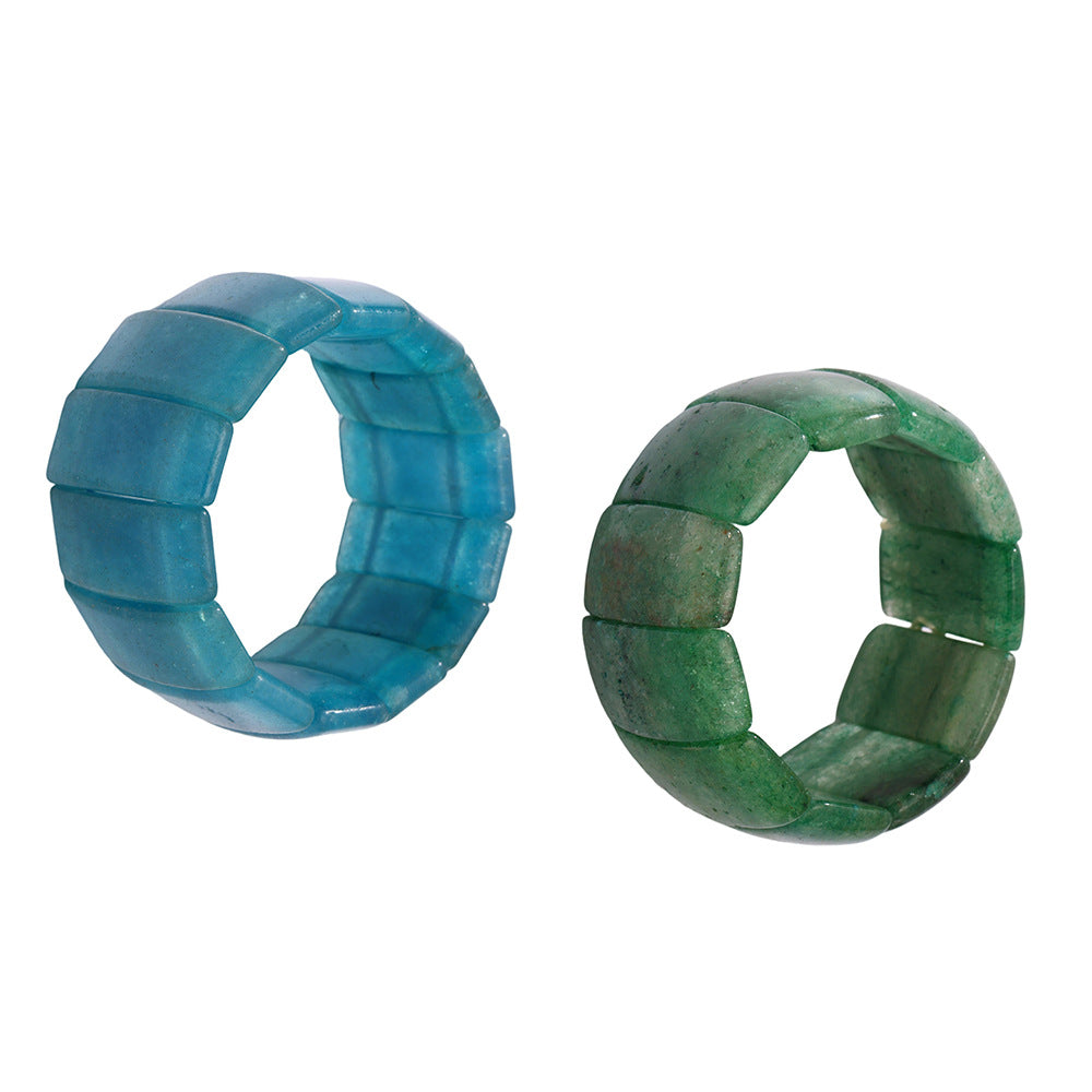316L Stainless Steel Emerald Green Wide Natural Stone Elastic Bracelet