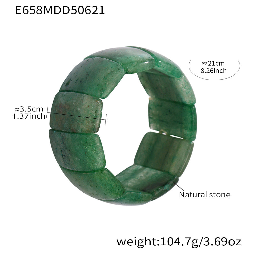 316L Stainless Steel Emerald Green Wide Natural Stone Elastic Bracelet