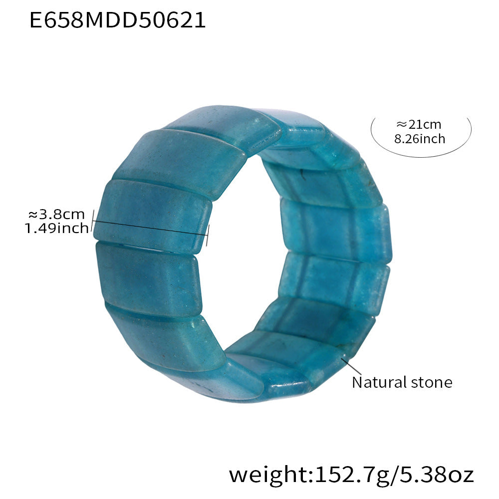 316L Stainless Steel Emerald Green Wide Natural Stone Elastic Bracelet