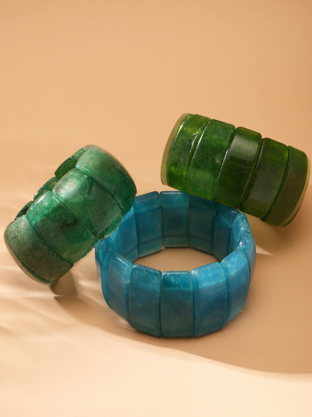 316L Stainless Steel Emerald Green Wide Natural Stone Elastic Bracelet