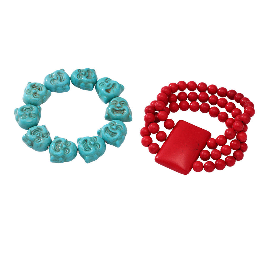 316L Stainless Steel Exquisitely Carved Natural Stone Maitreya Buddha Beaded Bracelet