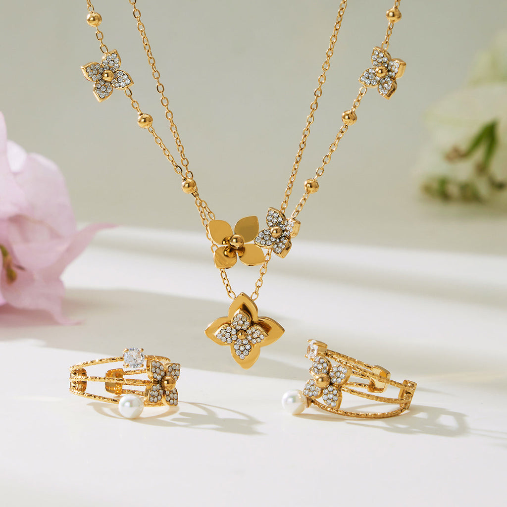 Flower CZ Jewelry Set