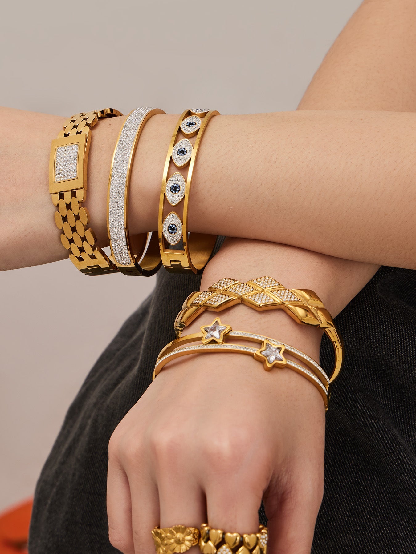 316L Stainless Steel French Chic Paved Zircon Bracelet Set