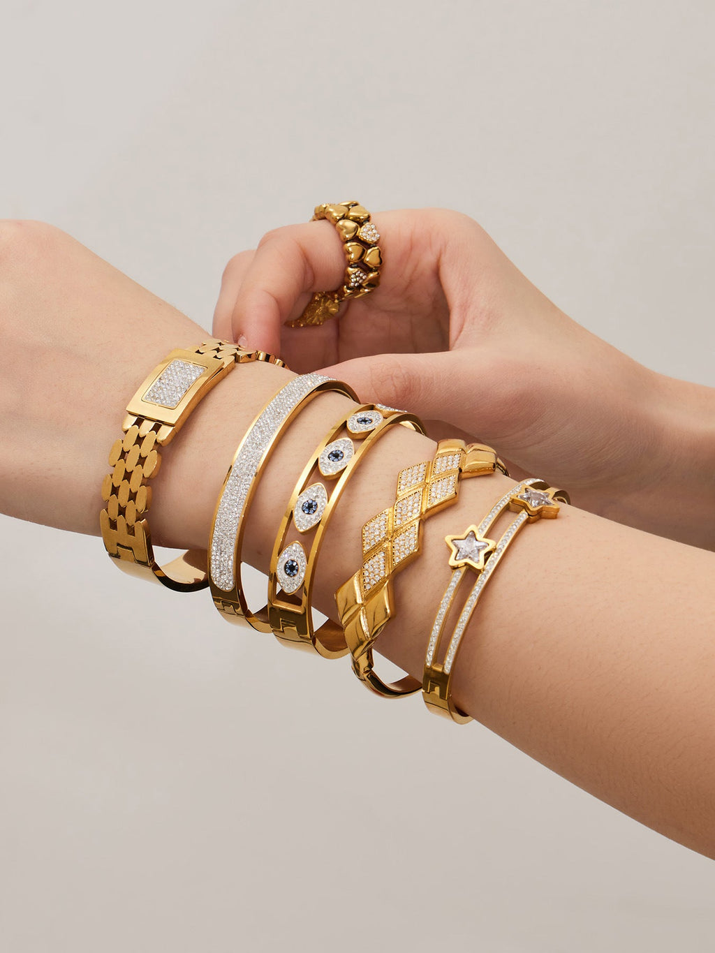 316L Stainless Steel French Chic Paved Zircon Bracelet Set