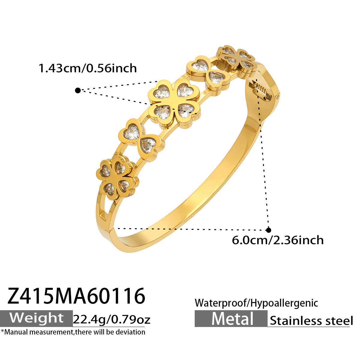 316L Stainless Steel Geometric Triangle Pattern Buckle Bracelet with Drip Enamel