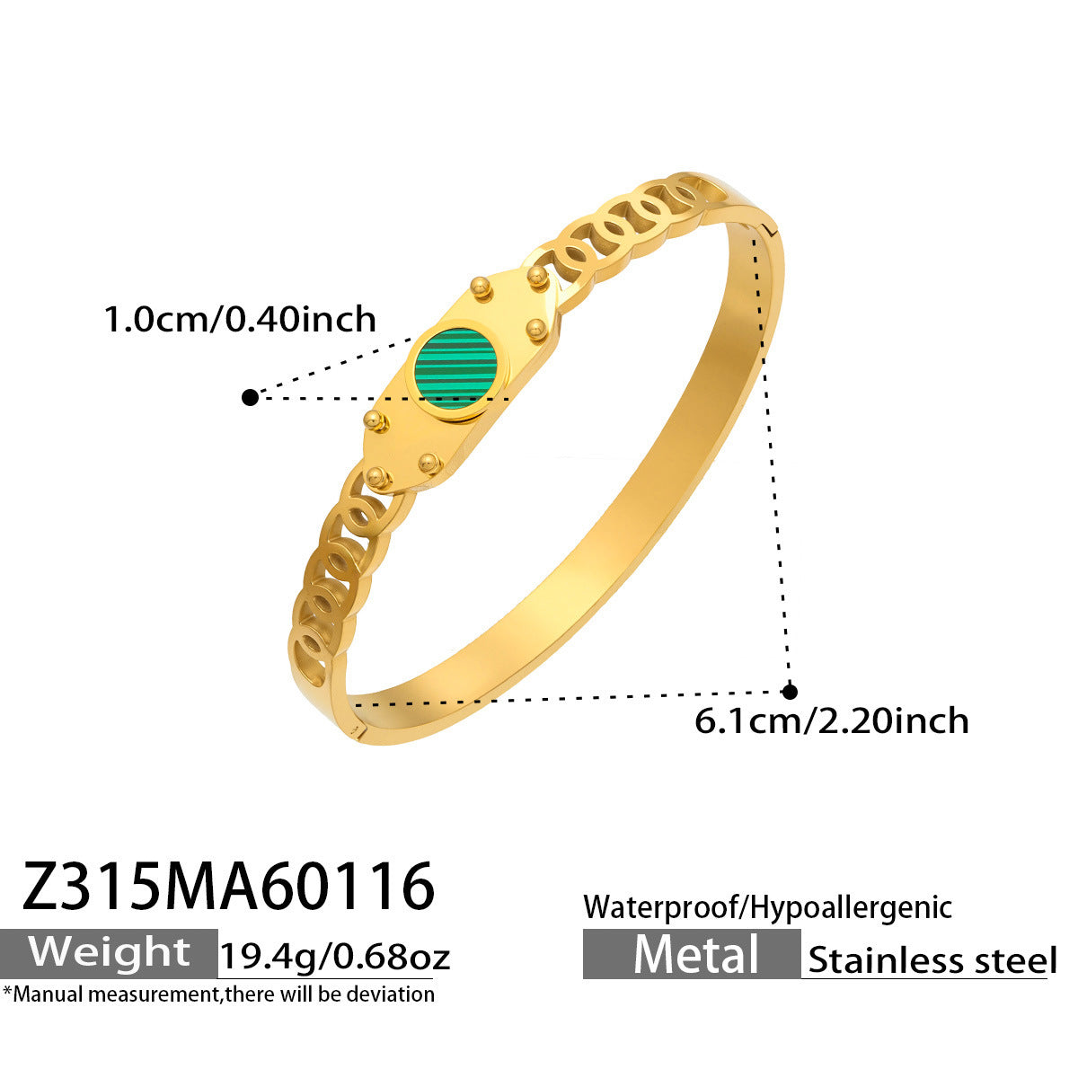 316L Stainless Steel Geometric Triangle Pattern Buckle Bracelet with Drip Enamel