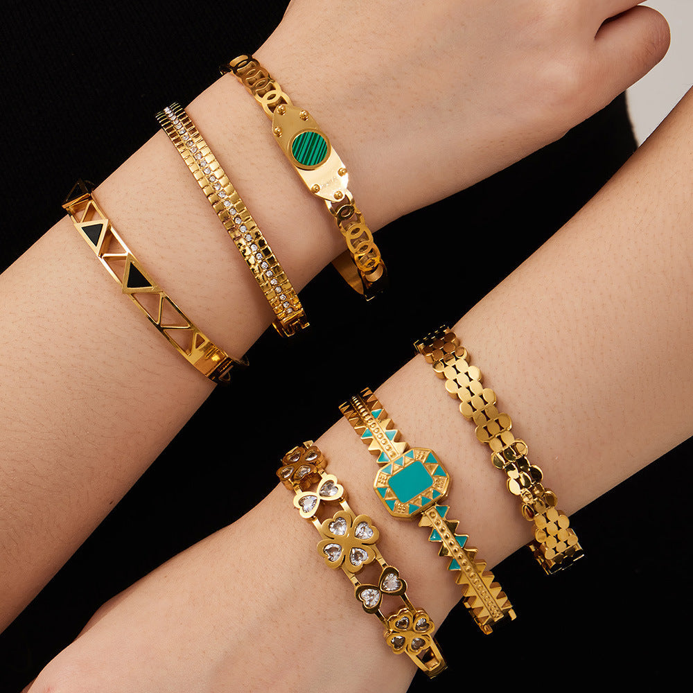316L Stainless Steel Geometric Triangle Pattern Buckle Bracelet with Drip Enamel