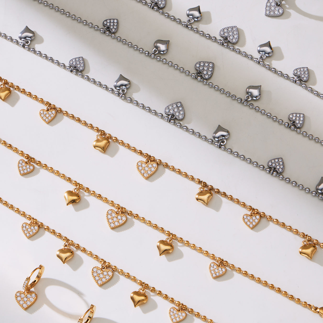 Heart CZ Charm Jewelry Set | Necklace, Bracelet, Anklet & Earrings