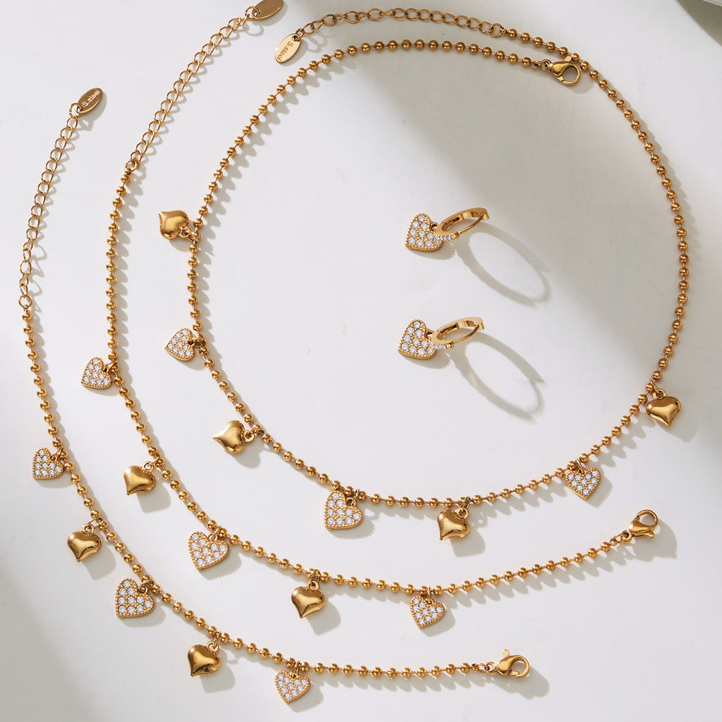 Heart CZ Charm Jewelry Set | Necklace, Bracelet, Anklet & Earrings
