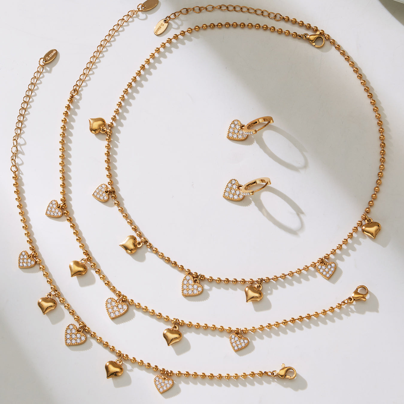 Heart CZ Charm Jewelry Set | Necklace, Bracelet, Anklet & Earrings