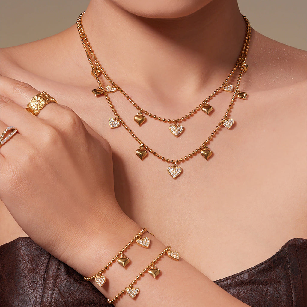 Heart CZ Charm Jewelry Set | Necklace, Bracelet, Anklet & Earrings