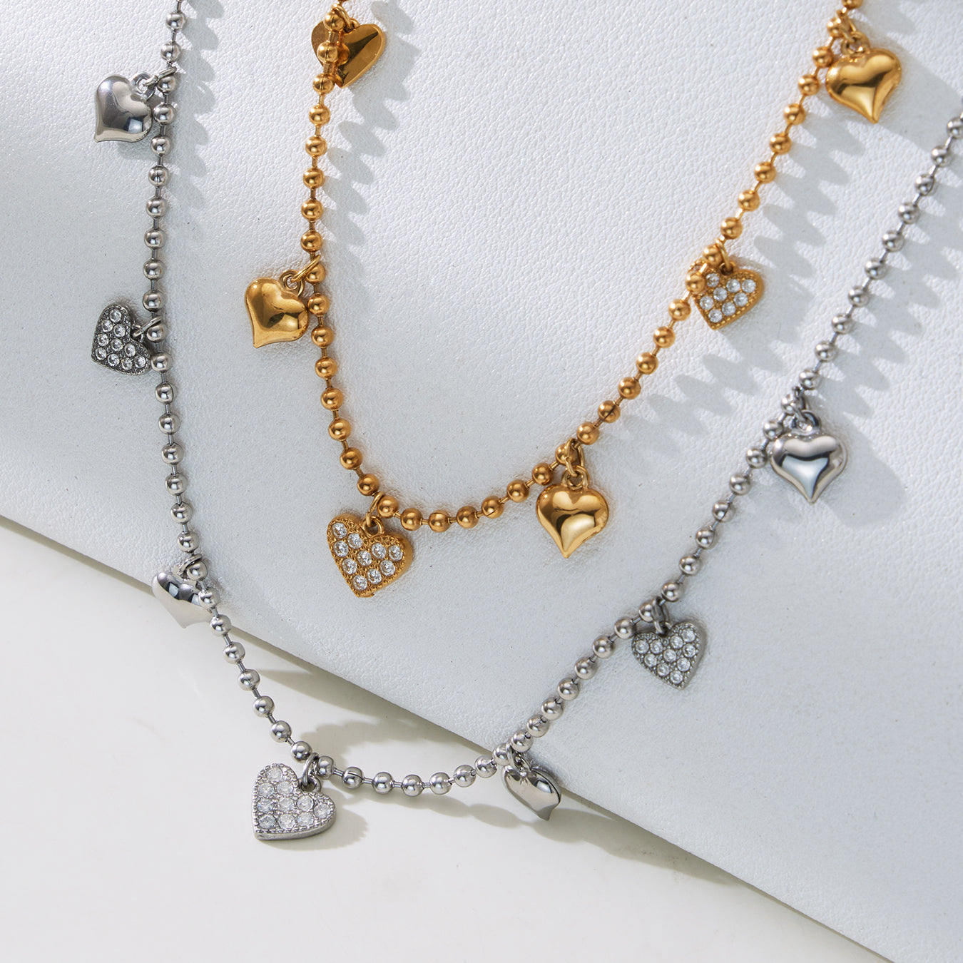 Heart CZ Charm Jewelry Set | Necklace, Bracelet, Anklet & Earrings
