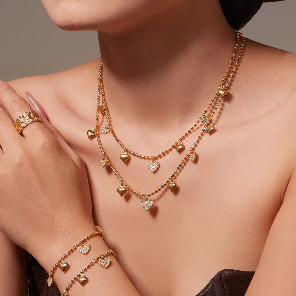 Heart CZ Charm Jewelry Set | Necklace, Bracelet, Anklet & Earrings