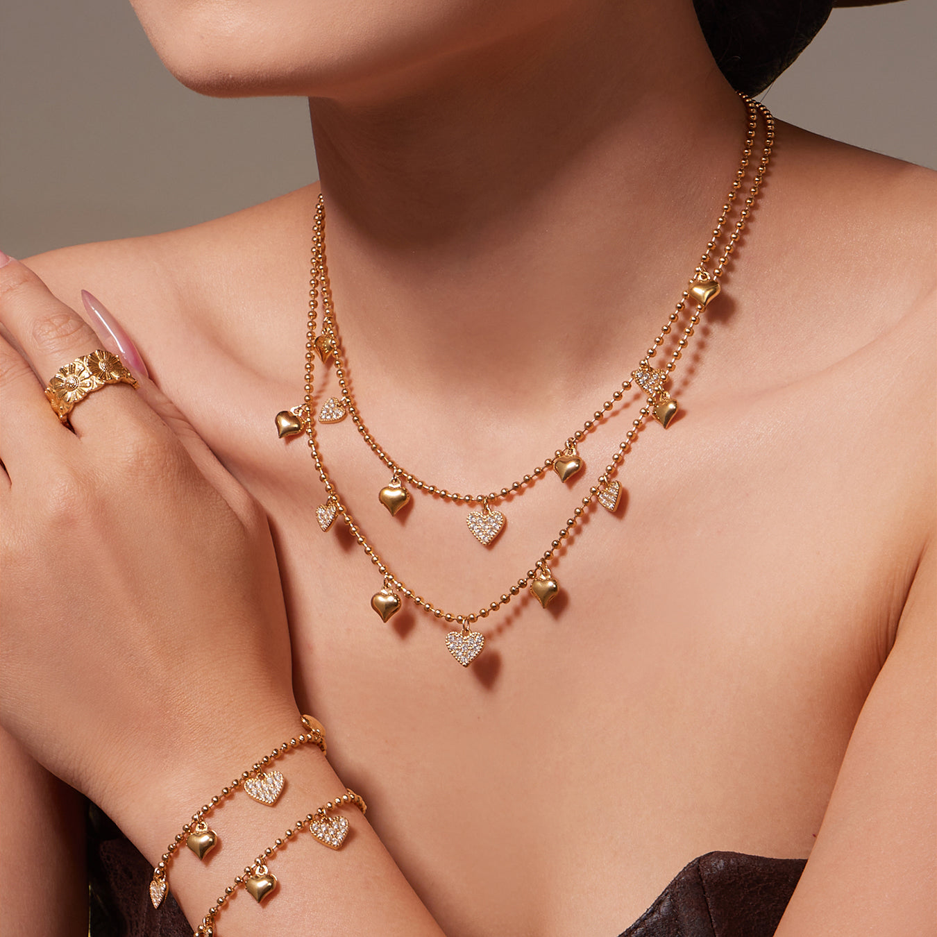 Heart CZ Charm Jewelry Set | Necklace, Bracelet, Anklet & Earrings