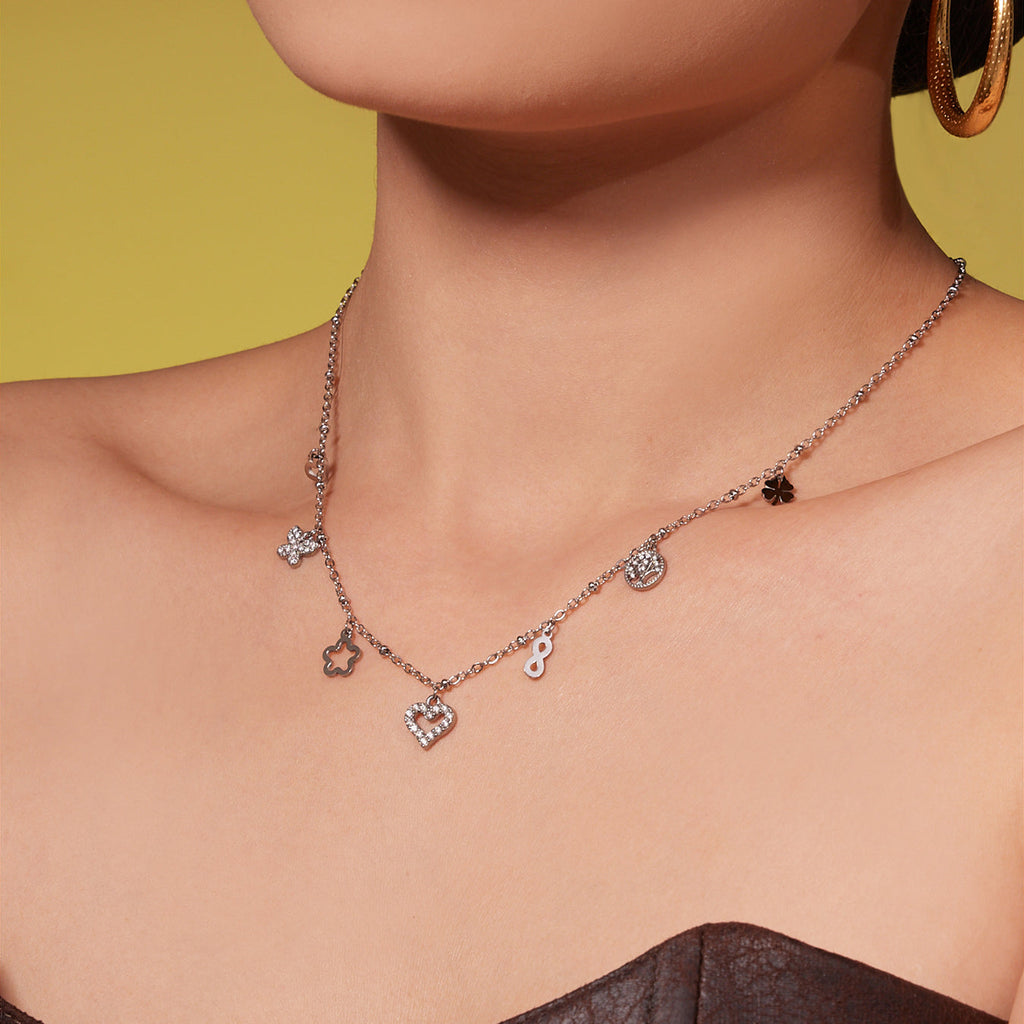 Heart CZ Charm Jewelry Set | Necklace, Bracelet, Anklet & Earrings