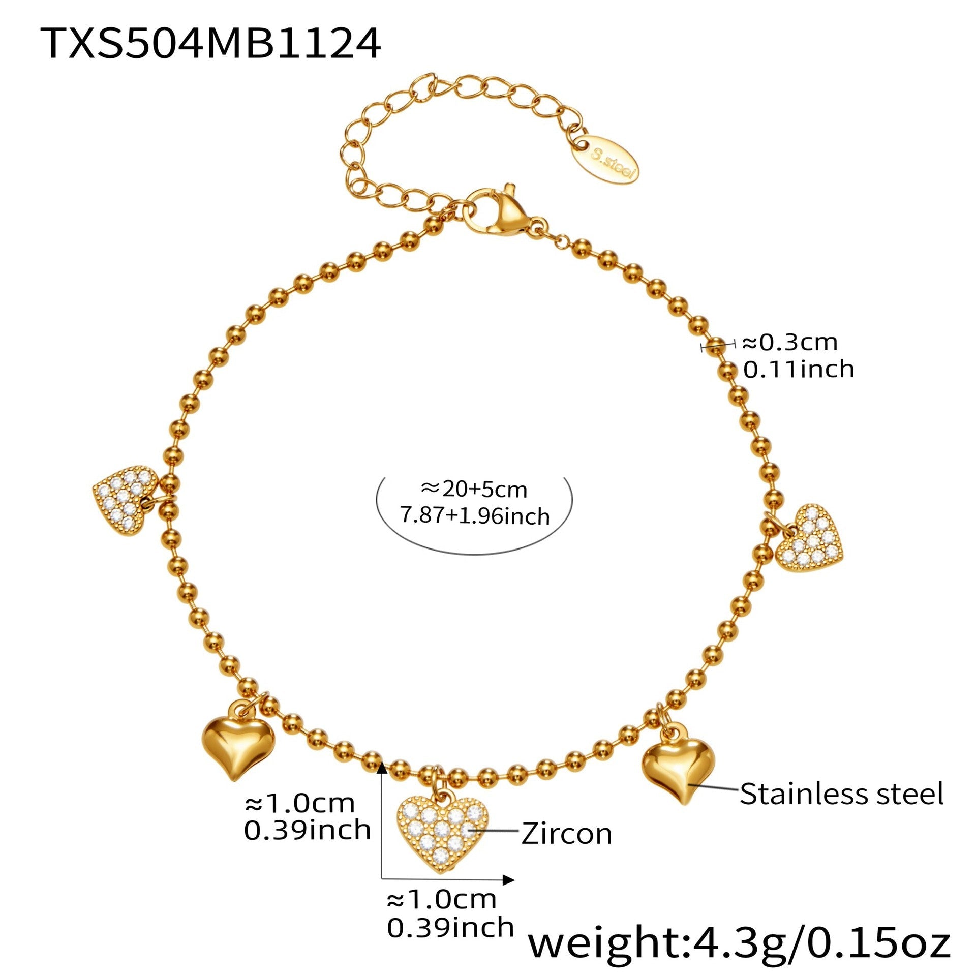 Heart CZ Charm Jewelry Set | Necklace, Bracelet, Anklet & Earrings